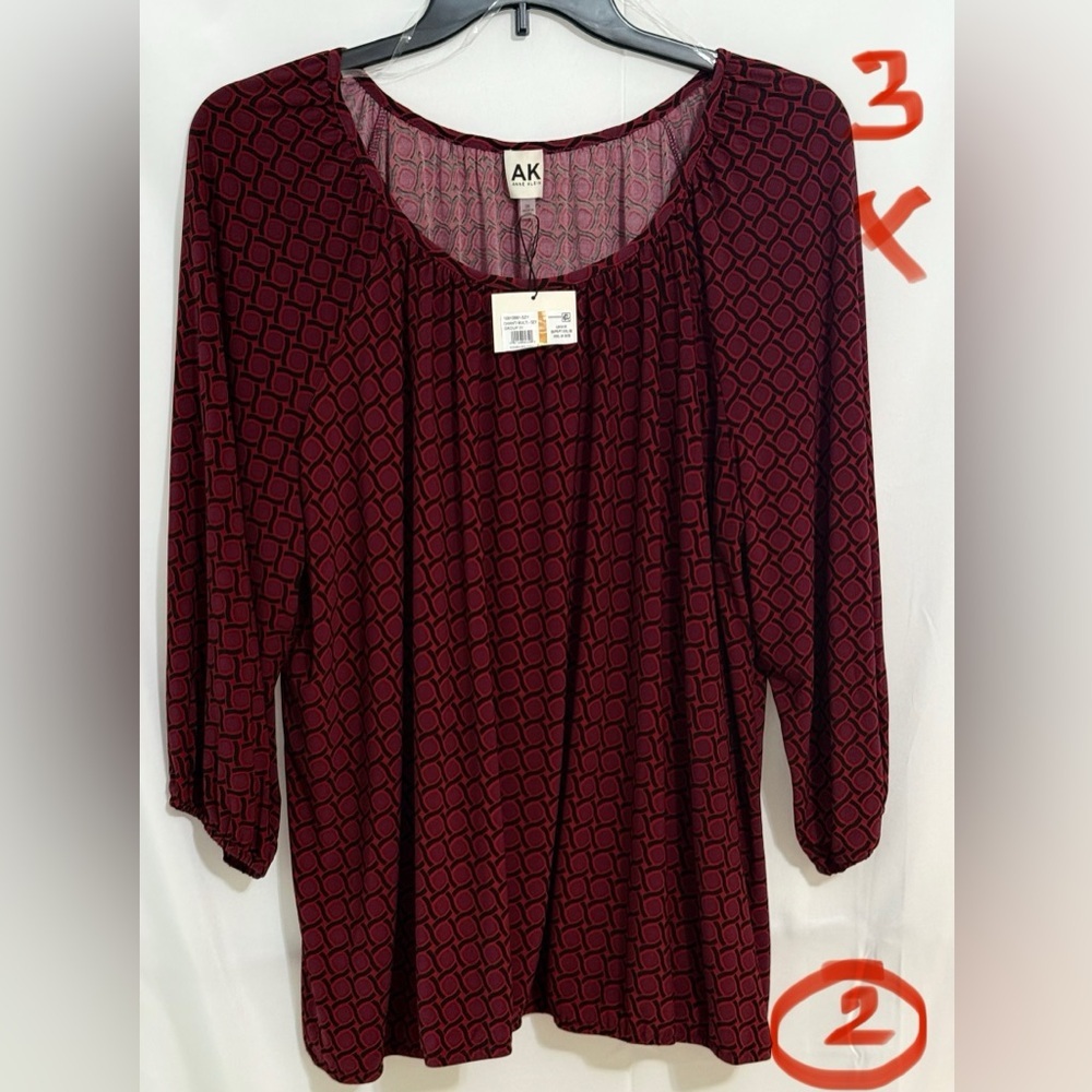 Anne Klein Red 3/4 Sleeve Relaxed Blouse